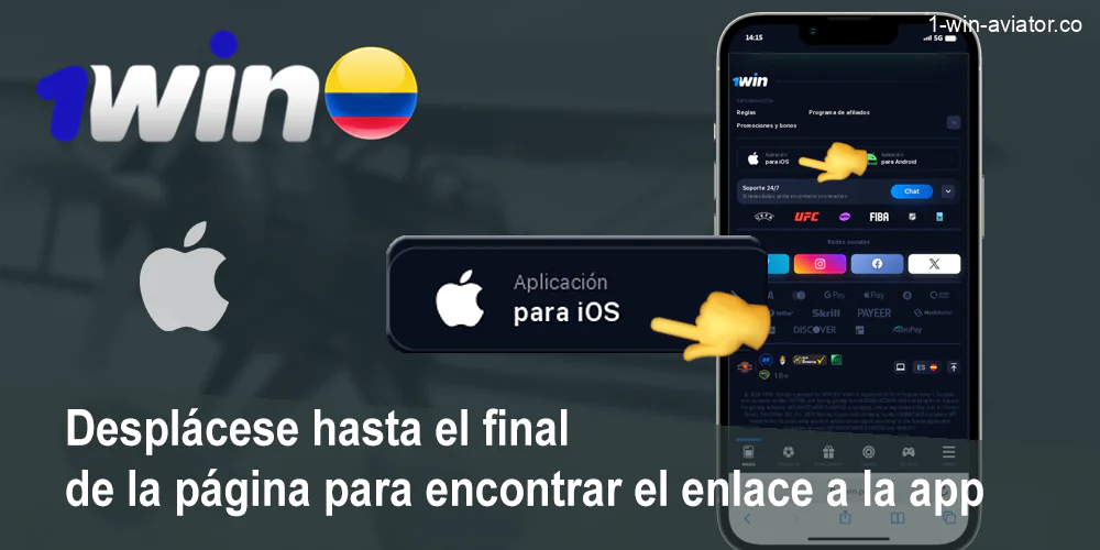 Busca la sección de descargas de la app 1Win.